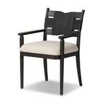 Three-quarter angle showing armrest shape and rope-wrapped back detail on Tova Dining Armchair