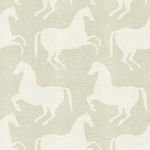 Beige removable peel and stick wallpaper with repeating white paper horse silhouettes on a textured background