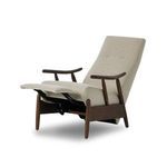 Jarvis Recliner reclined with footrest extended showing chair from front with mechanical details visible underneath