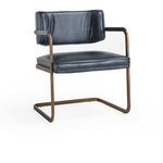 Fonda dining chair with retro cantilever frame, bronze hollow tube, and dark leather welted upholstery