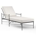 Provence Chaise Lounge with woven wrought iron back, brushed Century Pewter finish, and adjustable reclining white cushion
