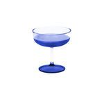 6 fl oz Tarifa Coupe glass with a wide, shallow bowl, clear borosilicate glass upper, and cobalt blue stem and base