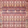 Traditional vintage style rug with magenta, multi-color geometric patterns and subtle worn patina