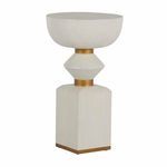Norris Cerused White Mindy Side Table with stacked geometric Mindy wood shapes and stained gold accent bands
