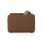 Side angle emphasizing padded square armrest and backrest of sofa