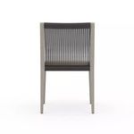 Back view highlighting vertical rope weave and wooden frame in stone grey