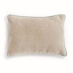 Rectangular Elias Pillow in natural beige linen with light blue piping on edges