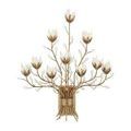 Head-on front view showing full sconce silhouette with gold stems and white flower lights