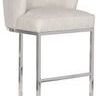 Charley Barrel Base Stool angled view showing armrest curve and seat depth on polished chrome frame