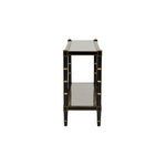 Side view of Conner Cane Console table showcasing narrow depth and leg details with gold accents