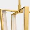 Edgemere Pendant with brass rectangular frame and alabaster panels arranged in a geometric cage design