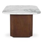 Dash accent table viewed from top front with full marble surface and rounded base edges