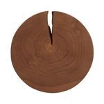 Close-up of the deep crack on the side and top view of the teak carved end table