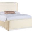 Westwood King Upholstered Storage Bed with beige performance fabric, horizontal channel headboard, and bench footboard