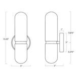 Technical drawing with dimensions of Salon sconce showing front and side views and measurements