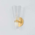 Side angle of Pine Island Wall Sconce showing the curved top edge of etched glass shade