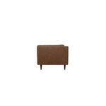 Side view with height emphasis demonstrating Woods sofa’s leather sides and leg clearance