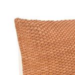 Close-up of brown basket weave suede leather texture and corner seam details