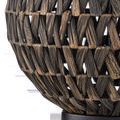 Close-up of textured black-washed water hyacinth fiber weave on the spherical lamp base