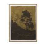 Vertical grain 2.5 White Oak framed painting titled Dancing In Dusk with dark silhouettes of trees against a textured dusk...