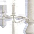Close-up detail showing twine wrapped pendant drop and candle style bulb holder on white finished arm