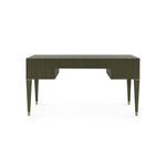 Morris Desk back view showing unadorned deep olive dyed grasscloth surface