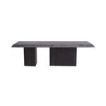 Straight-on side view displaying two trapezoidal wooden pedestal bases supporting marble top