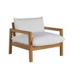 Monterey Lounge outdoor accent chair with natural wood frame and thick white cushions