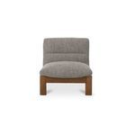 Low-profile Pierce Accent Chair with foldover back, tufted texture, gray flecked polyester upholstery, and wooden legs