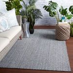 Rug styled in an outdoor patio setting under sofa and plants on warm wood floor