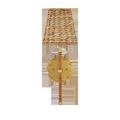 Straight front view of sconce showing woven shade and rope wrapped stem