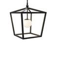 Denison Medium black outdoor lantern with wrought iron frame and frosted glass globe light inside