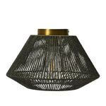 Flush mount ceiling light with dark woven shade seen from a slightly higher angle