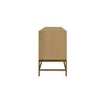 Narrow side view highlighting smooth wood finish and minimalist metal base legs