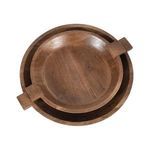 Angled top view of two stacked bowls focusing on wood texture and rounded bowl interiors