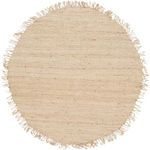 Round jute rug with natural cream color and fringed border