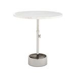 Myles Accent Table Large with round white marble top and polished metal adjustable base with knob