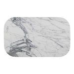 Overhead view of marble table top showing rectangular shape with rounded corners and detailed veining