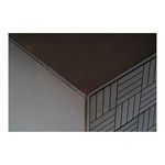 Close-up angled top corner showing smooth dark brown finish and parquet edge detail