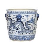 Blue & White Porcelain Dragon Planter With Lion Handle image 3
