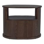 Side view of Tommy nightstand displaying its cylindrical shape and open shelf space