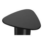 Top down view of the rounded triangular high gloss black table surface