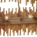 Bottom view revealing metal frame, bulbs, and attachment points inside bamboo shade