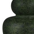 Detailed close-up of dark moss green ceramic body with scattered black splatters on the double-gourd lamp base