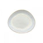 Oval ceramic stoneware dinner platter with white and blue blended glaze and organic uneven edges