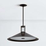Clermont Pendant with tapered conical bronze shade featuring flat alabaster diffuser and clerestory light element