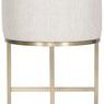 Rear view highlighting the full upholstered back and curved brass metal base of the stool