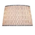 Illuminated Plume lamp shade with visible pleats and soft blue patterned fabric