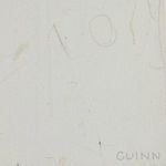 Extreme close-up of lower right corner showing light sketch marks and artist’s signature GUINN