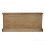 Straight view of the back panel of Clarence dresser showing plain wood finish with visible screws